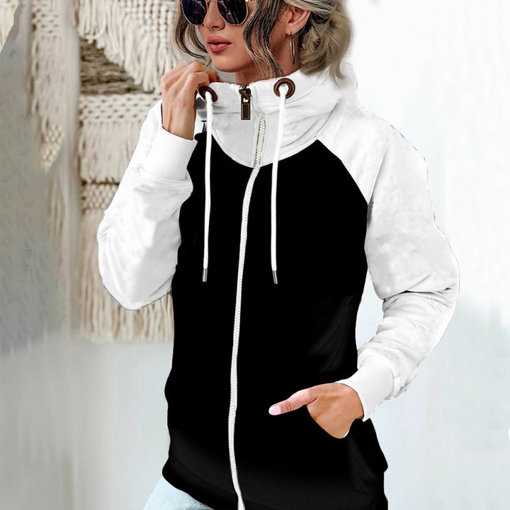 Women's hooded jacket with high stand-up collar, full-length zipper, and raglan sleeves Mune Fashion