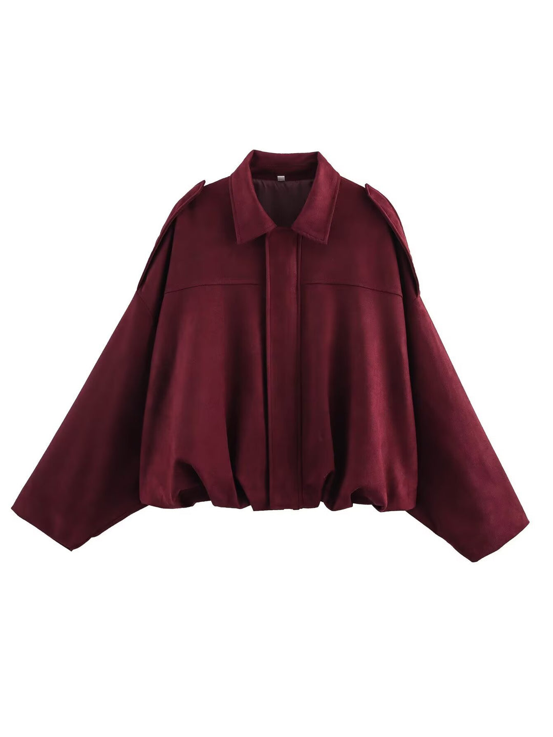 Women's short-cut bomber jacket in suede look with dropped shoulders, epaulettes, and elastic hem Mune Fashion