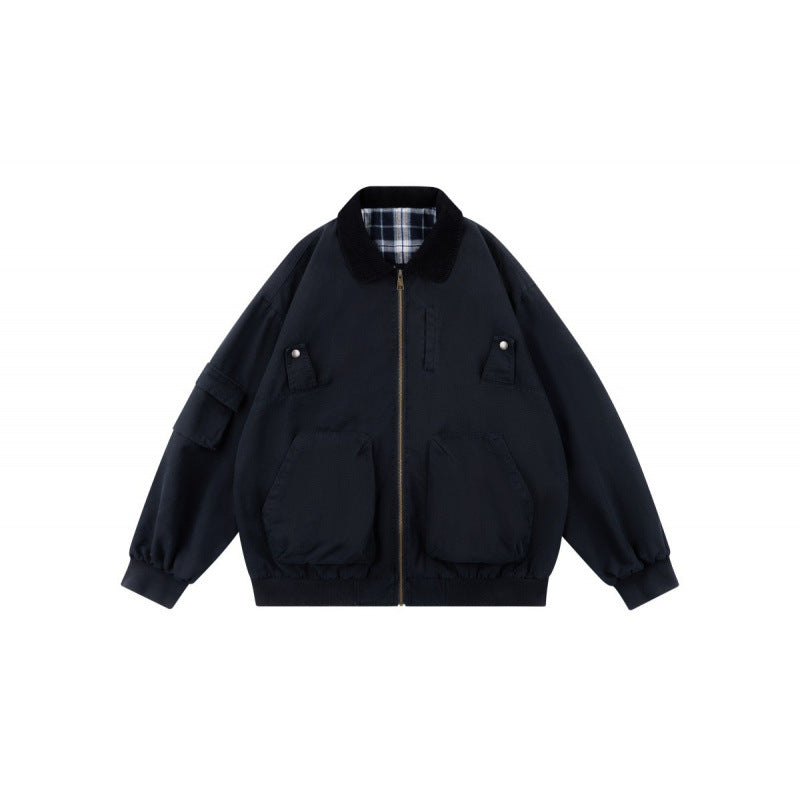 Unisex Oversized Blouson in Workwear style with cord collar and checked lined interior Mune Fashion