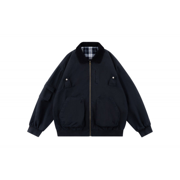Unisex Oversized Blouson in Workwear style with cord collar and checked lined interior Mune Fashion
