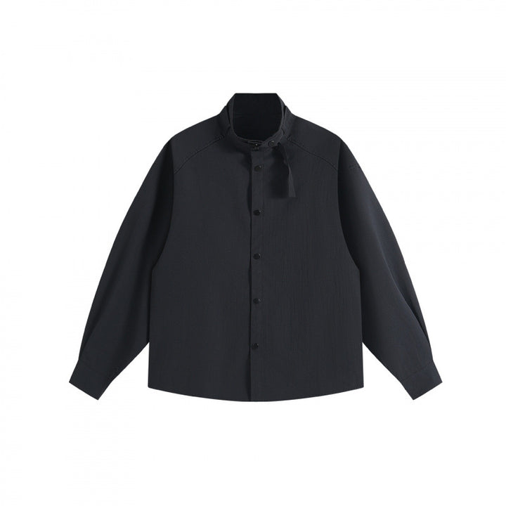 Unisex Boxy Overshirt with Stand Collar, Tie Loop and Snap Button Placket Mune Fashion