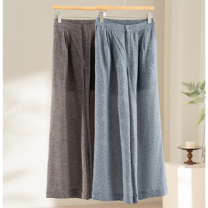 Ladies High-Waisted Palazzo Pants made of Linen Blend with Pleats and Elastic Comfort Waistband Mune Fashion