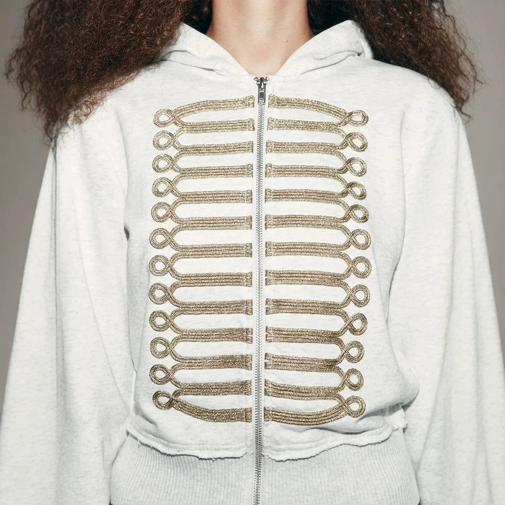 Women's cropped hoodie sweatshirt with gold parade ribbon embroidery Mune Fashion