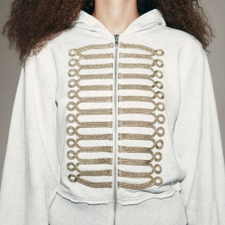 Women's cropped hoodie sweatshirt with gold parade ribbon embroidery Mune Fashion