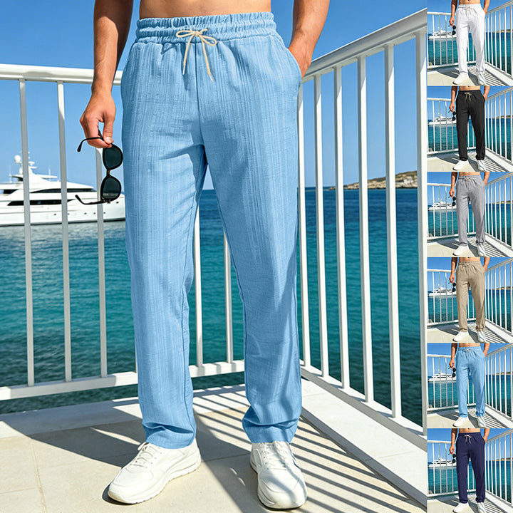 Men's holiday lounge pants made of breathable linen-cotton blend with elastic waistband and straight leg Mune Fashion