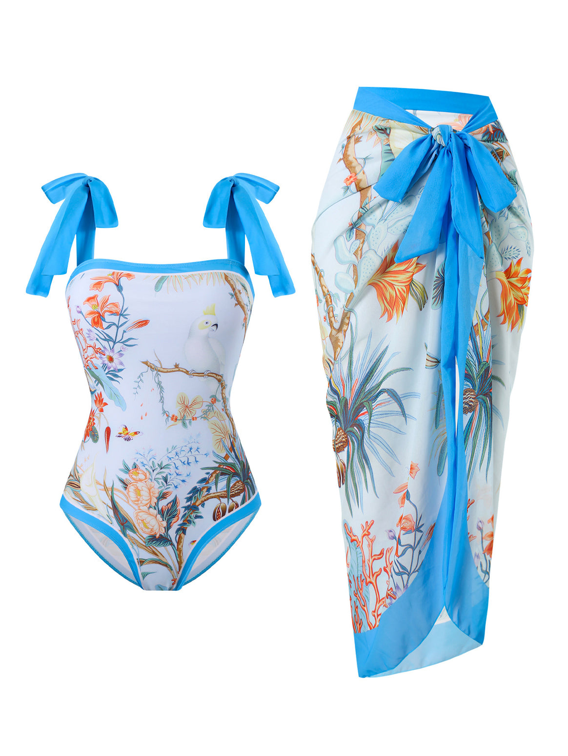 Women's swimsuit with floral design and transparent wrap skirt Mune Fashion