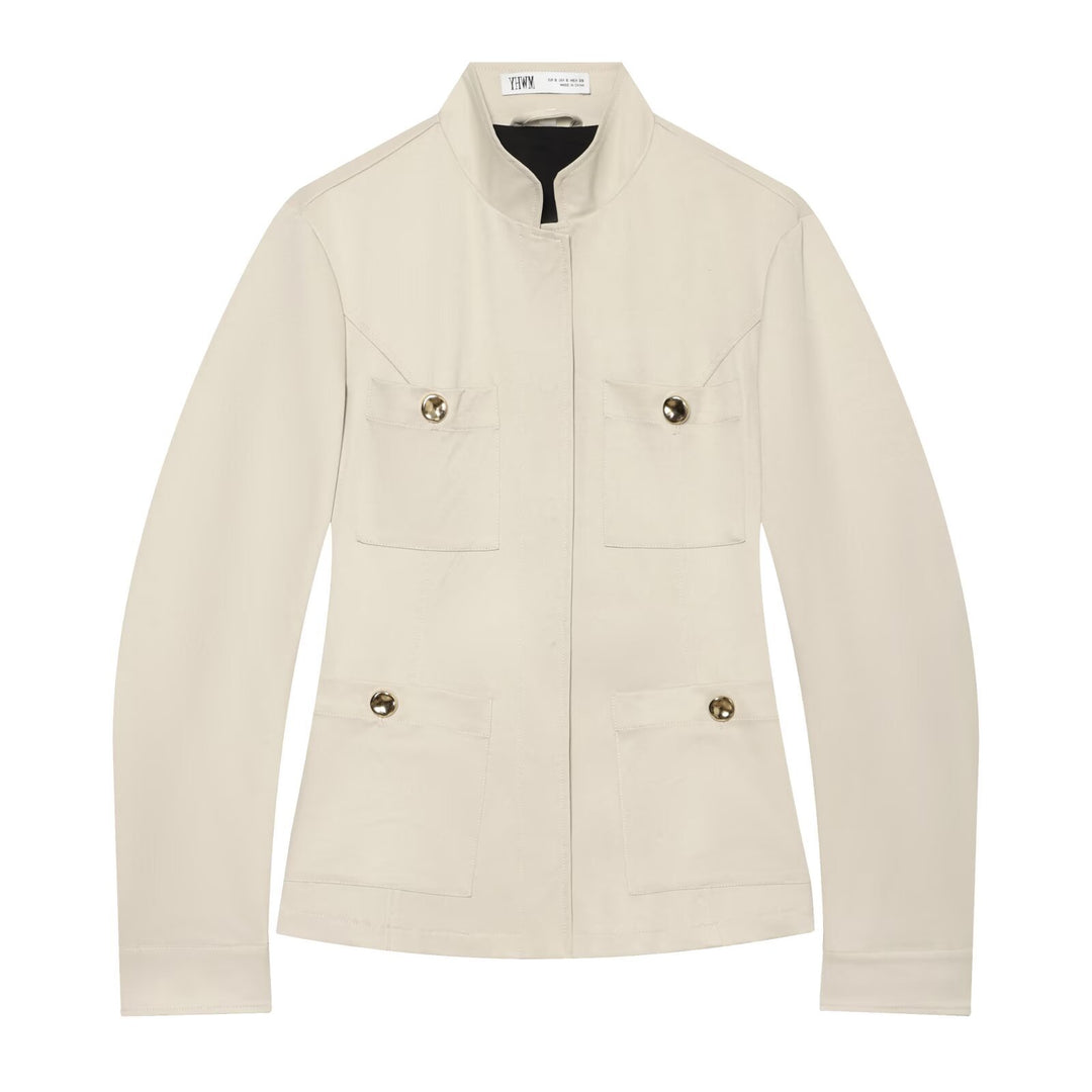 Women's Lightweight Field Jacket in Safari Style with Stand-Up Collar and Four Flap Pockets Mune Fashion