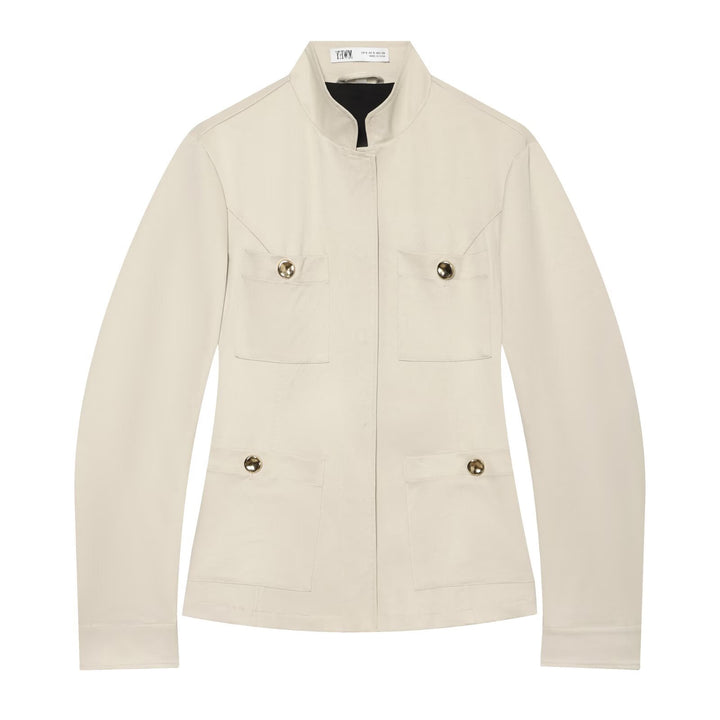 Women's Lightweight Field Jacket in Safari Style with Stand-Up Collar and Four Flap Pockets Mune Fashion