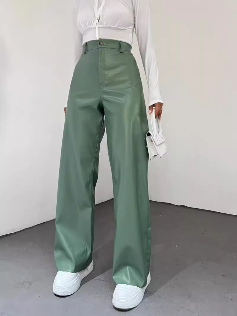 Women's Wide High-Waist Pants in Satin Look with Wide Leg Mune Fashion