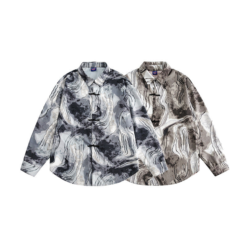 Unisex Boxy Overshirt Jacket with Marble Print and Traditional Toggle Closure Look Mune Fashion