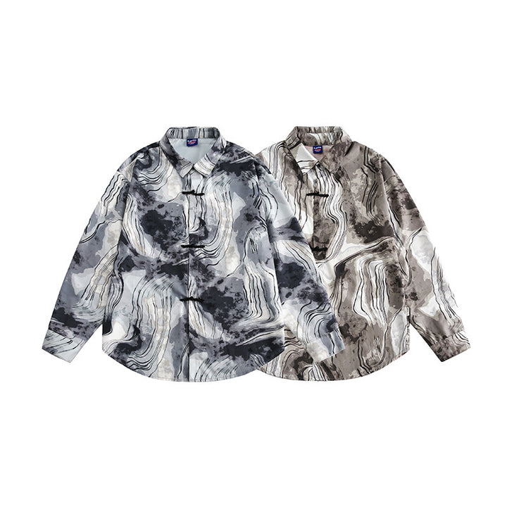 Unisex Boxy Overshirt Jacket with Marble Print and Traditional Toggle Closure Look Mune Fashion