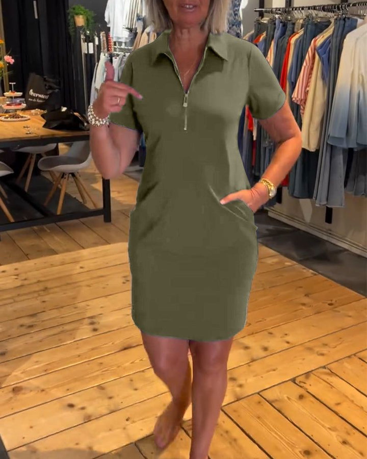 Women's nan leggeres polo dress with zipper collar, short sleeves and practical side pockets Mune Fashion