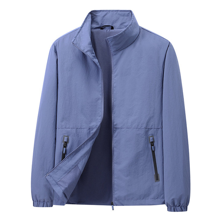 Men's Lightweight Windbreaker Outdoor Jacket with Stand Collar, Two-way Zipper and Concealed Pockets Mune Fashion