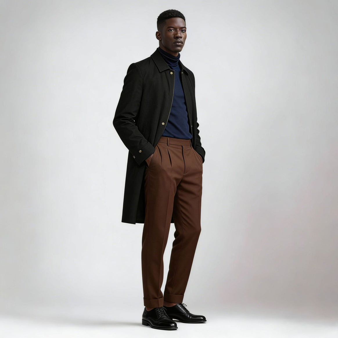 Men's classic knee-length coat with concealed button placket Mune Fashion