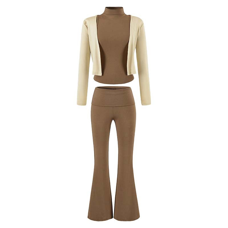 Women's Loungewear Set with Bolero, Turtleneck Cropped Top and Flared Trousers Mune Fashion
