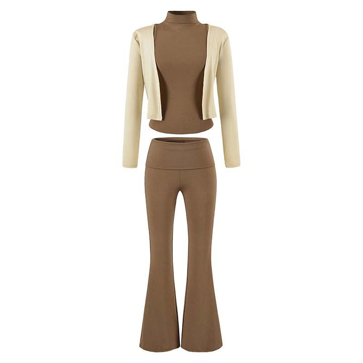 Women's Loungewear Set with Bolero, Turtleneck Cropped Top and Flared Trousers Mune Fashion