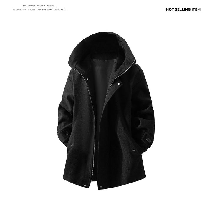 Men's wool blend hooded coat with oversized fit and hidden snap button placket Mune Fashion
