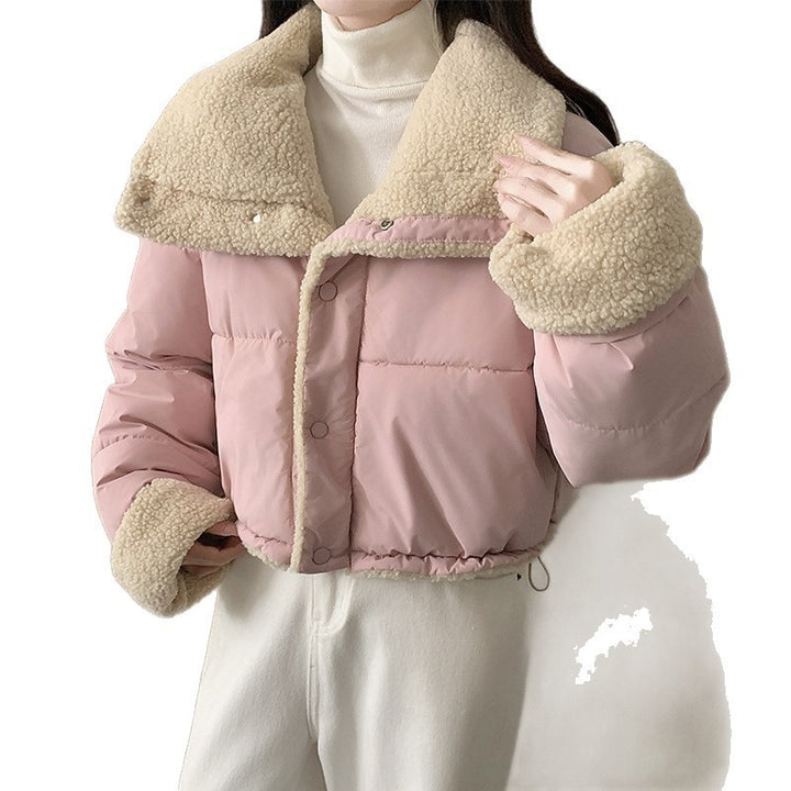 Women's short padded jacket with high-closing shawl collar and teddy cuffs Mune Fashion
