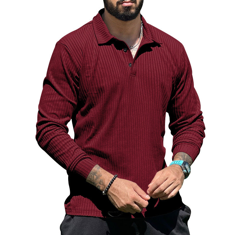 Men's ribbed long-sleeve polo shirt with Henley button placket and elastic cotton stretch Mune Fashion