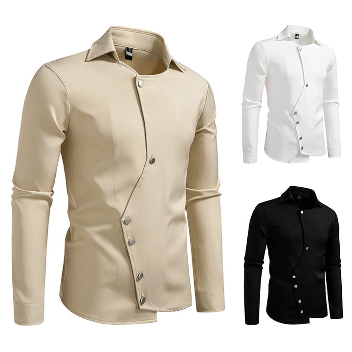 Men's Asymmetric Shirt with Diagonal Snap Button Closure Mune Fashion