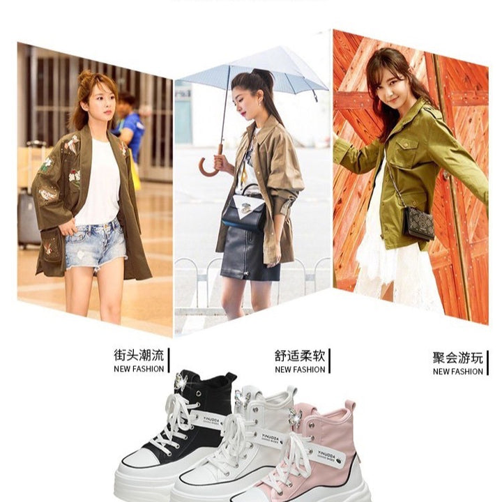 Ladies' platform sneakers with high shaft, lacing, and butterfly brooch Mune Fashion