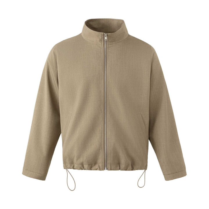 Men's Lightweight Cotton Blend Utility Jacket with Stand-Up Collar and Drawstring Mune Fashion