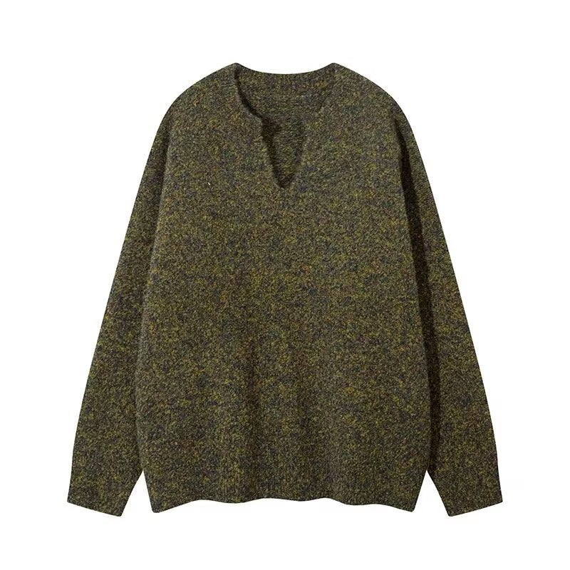 Men's Mélange Chunky Knit Sweater with V-Slit and Loose Oversized Fit Mune Fashion