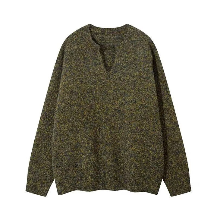 Men's Mélange Chunky Knit Sweater with V-Slit and Loose Oversized Fit Mune Fashion