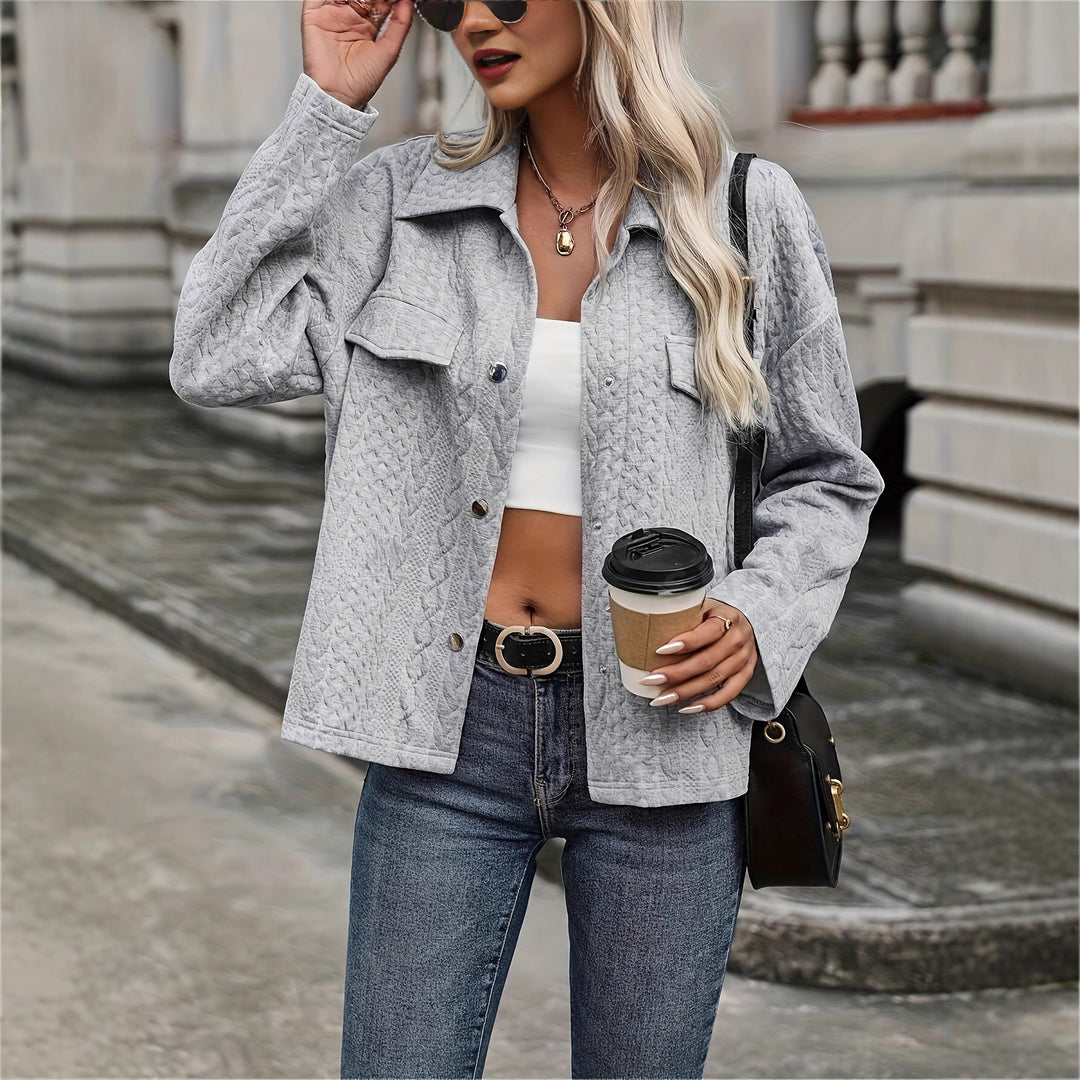 Women's Structured Quilted Shirt Jacket with Flap Pockets Mune Fashion