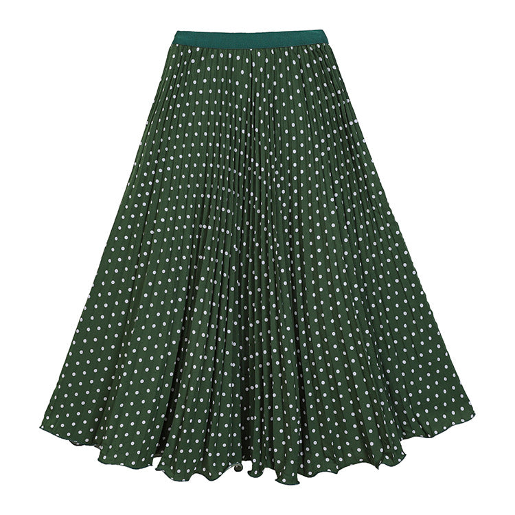 Women's pleated circle midi skirt in retro polka dot design with elastic comfort waistband Mune Fashion