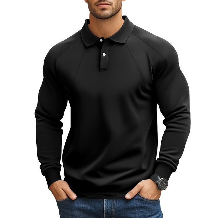 Men's long-sleeved polo shirt with raglan sleeves, short button placket and ribbed cuffs Mune Fashion