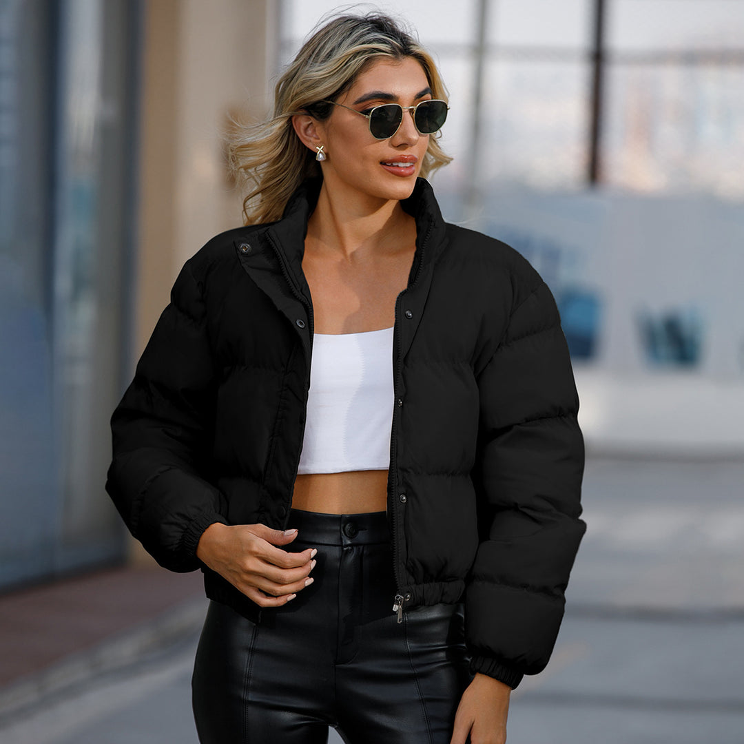 Women's short quilted winter jacket with stand-up collar and drawstring Mune Fashion