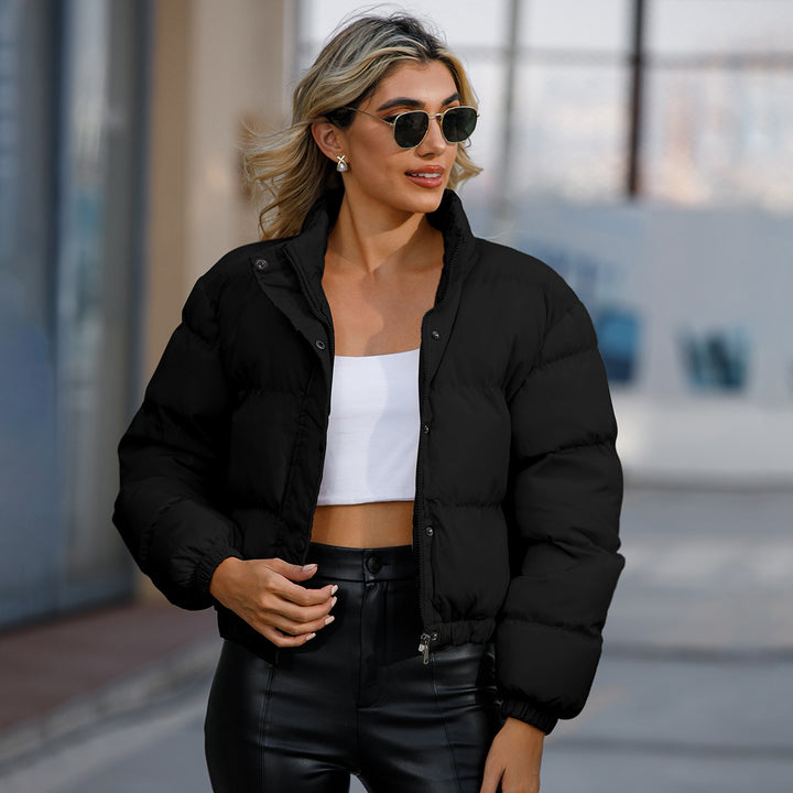 Women's short quilted winter jacket with stand-up collar and drawstring Mune Fashion