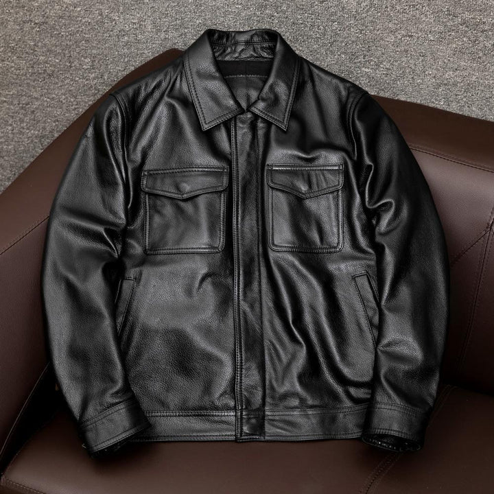 Men's overshirt leather jacket with chest pockets and concealed zipper Mune Fashion