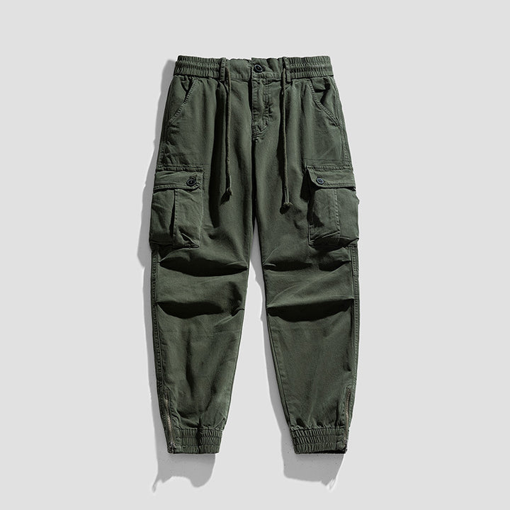 Men's Twill Cargo Jogger with elastic comfort waistband, multiple flap pockets, and zippered ankle Mune Fashion