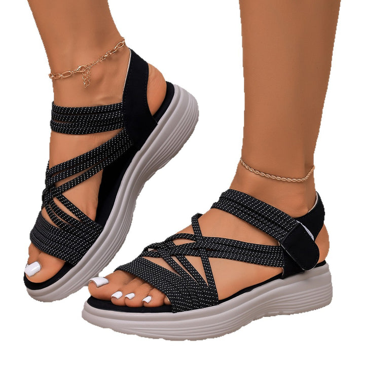 Ladies Padded Platform Sandals with Elastic Braided Straps and Velcro Closure Mune Fashion