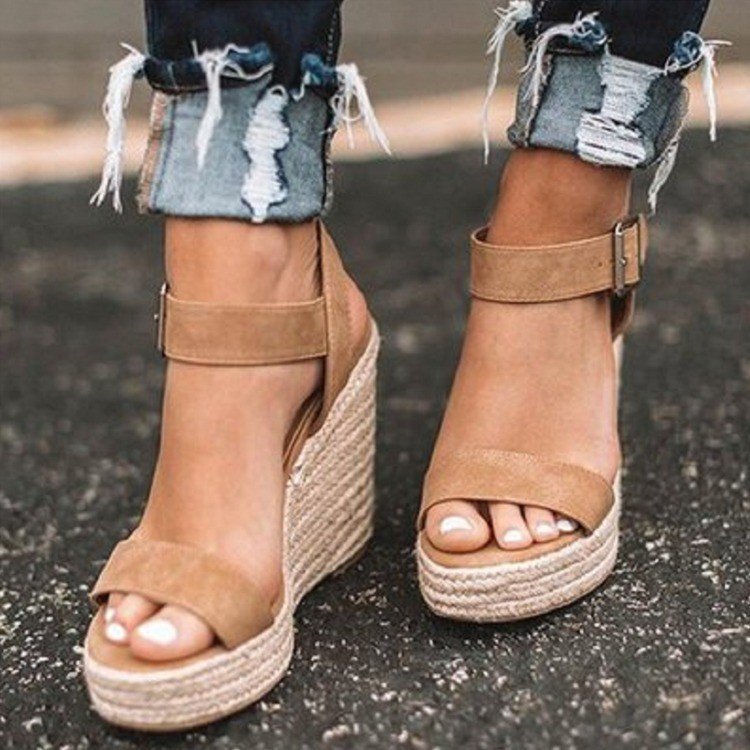 Women's Espadrille Wedge Sandals with Jute Platform and Adjustable Ankle Strap Mune Fashion