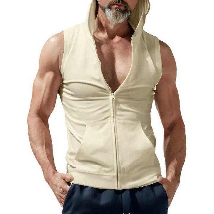 Men's slim sleeveless hoodie vest with full zip and kangaroo pocket Mune Fashion