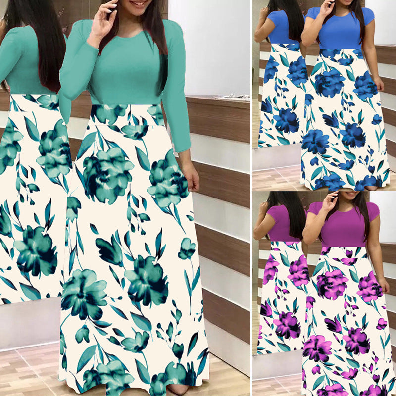 Women's two-piece look maxi dress with fitted jersey top and wide floral skirt Mune Fashion