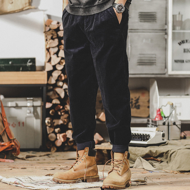 Men's Relaxed-Fit Fine Cord Pants with Elastic Waistband, Cord Structure and Cuffed Hem Mune Fashion