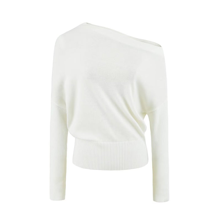 Women's Oversize One-Shoulder Pullover with Batwing Sleeves and Wide Ribbed Cuff Mune Fashion