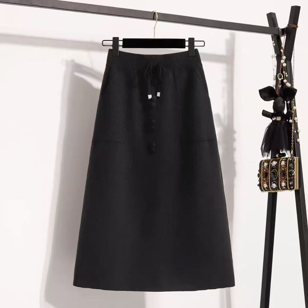 Women's Vintage Skirt with Button Details and Elastic Waistband Mune Fashion