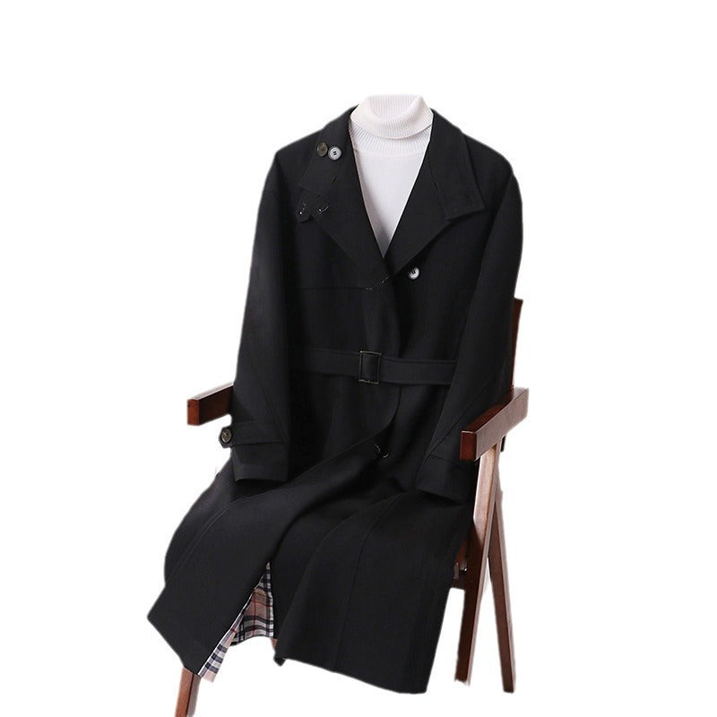 Men's Long-Cut Minimalist Trench Coat with Shawl Collar and Adjustable Sleeve Straps Mune Fashion