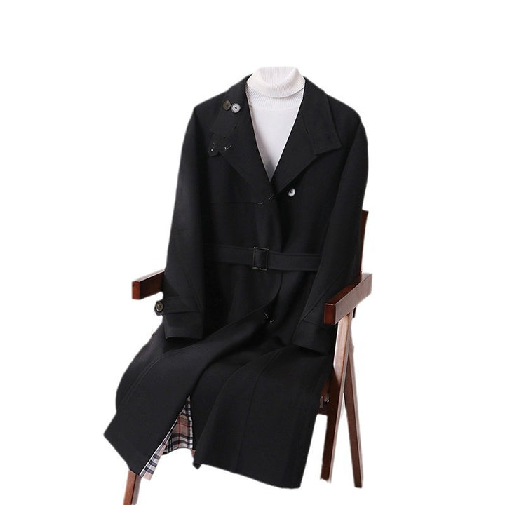 Men's Long-Cut Minimalist Trench Coat with Shawl Collar and Adjustable Sleeve Straps Mune Fashion