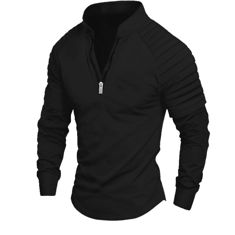 Men's Slim-Fit Troyer with quilted shoulder yoke and half zip Mune Fashion