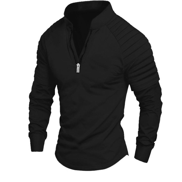 Men's Slim-Fit Troyer with quilted shoulder yoke and half zip Mune Fashion