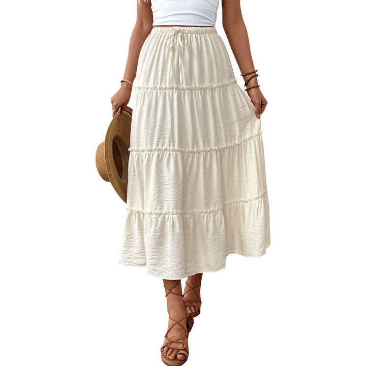 Women’s tiered maxi skirt with elastic drawstring waistband and light crinkle quality Mune Fashion