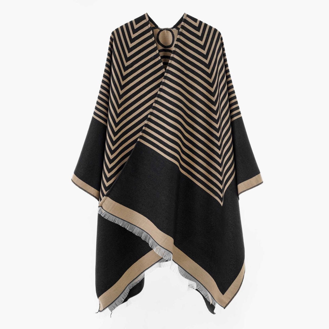 Women's Oversized Poncho made of wool blend in chevron jacquard with open V-neck Mune Fashion