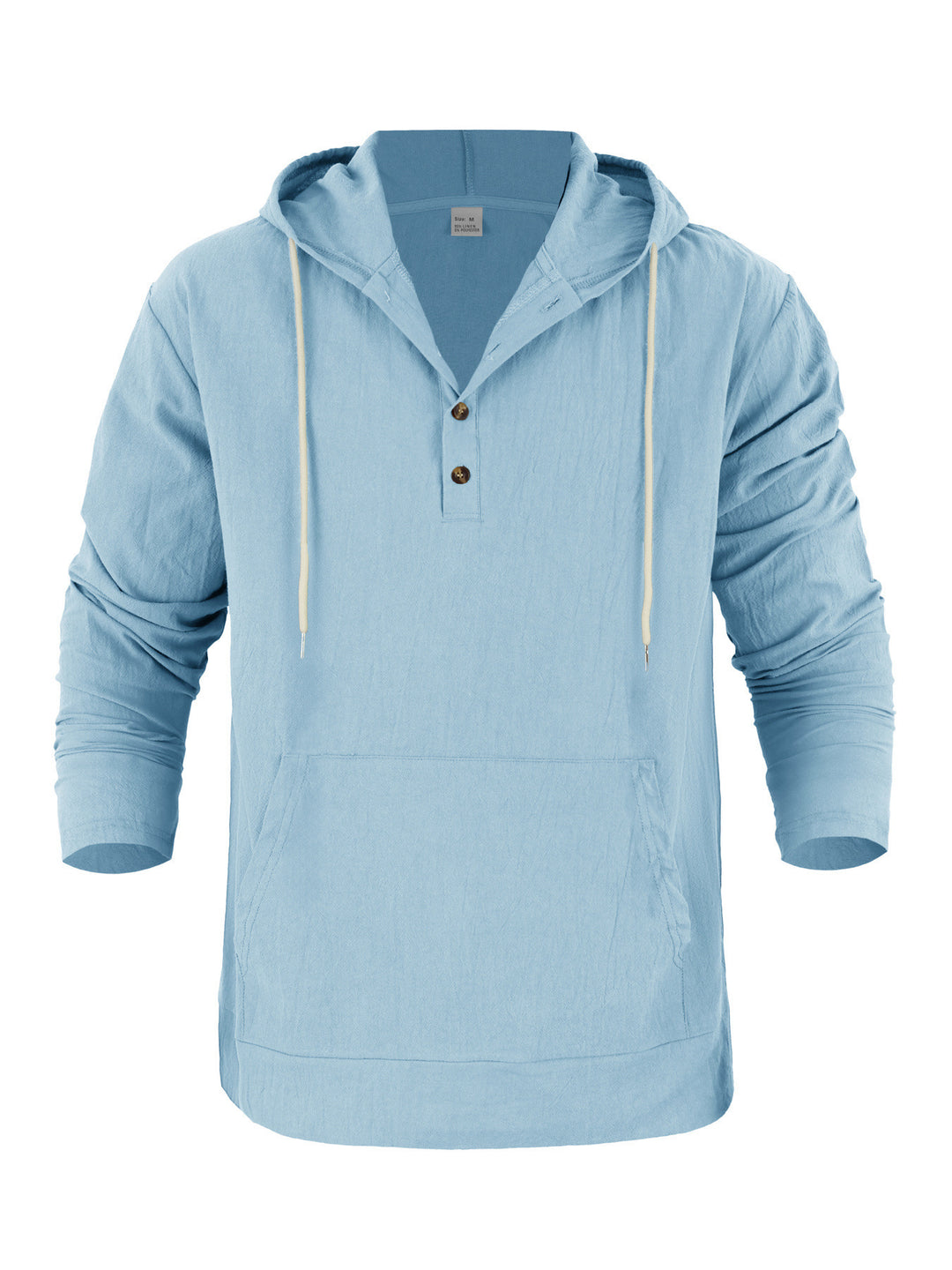 Men's Lightweight Hooded Henley Made of Cotton-Linen with Kangaroo Pocket Mune Fashion