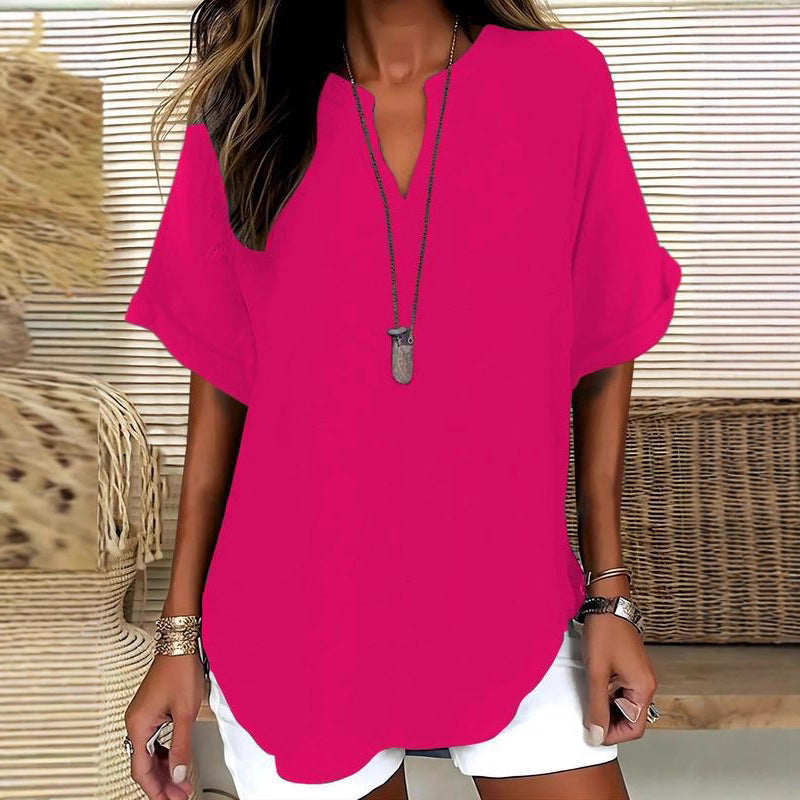 Ladies casual tunic with V-neck and wide-cut sleeves Mune Fashion